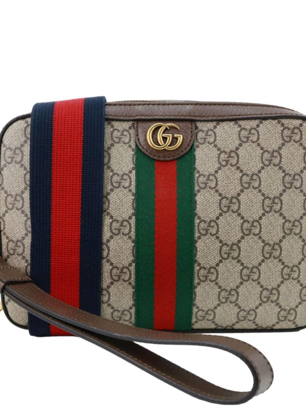 Gucci Ophidia Small Web GG Supreme Canvas Wristlet Shoulder Bag Beige 699439
